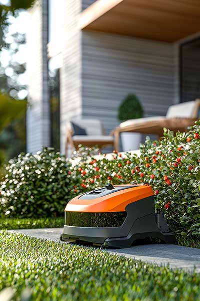 robot-tondeuse des teintes plutôt naturelles